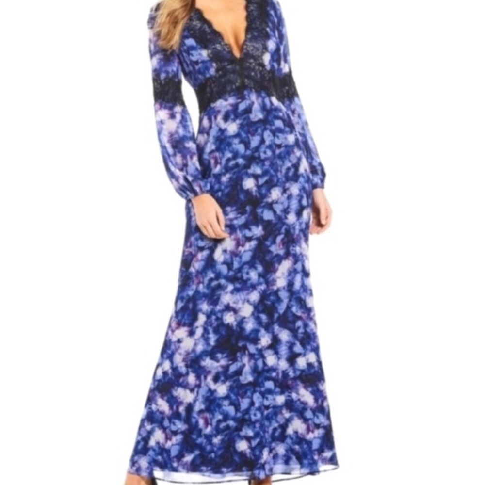 Badgley Mischka Blue Floral Maxi Dress